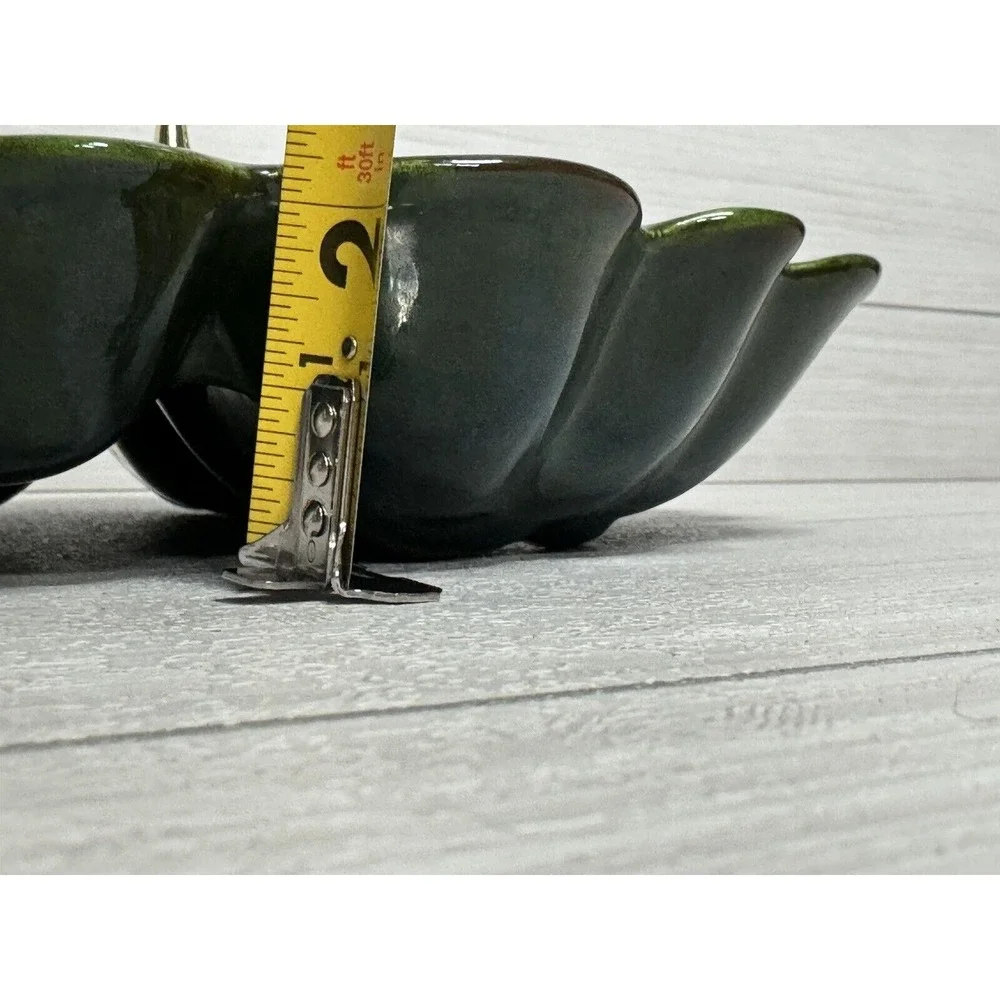 Vintage Art Deco Green Ceramic Divided Serving Tray with Gold Handle Floral Leaf